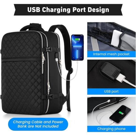 Large Travel Backpack For Women And Men, Flight Approved Carry On Backpack, - Picture 3 of 5